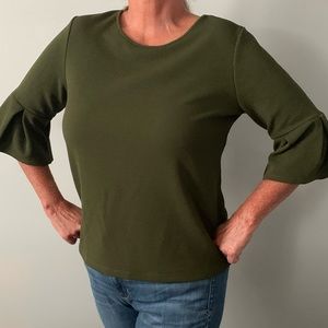 Olive Green 3/4 Bell Sleeve Blouse